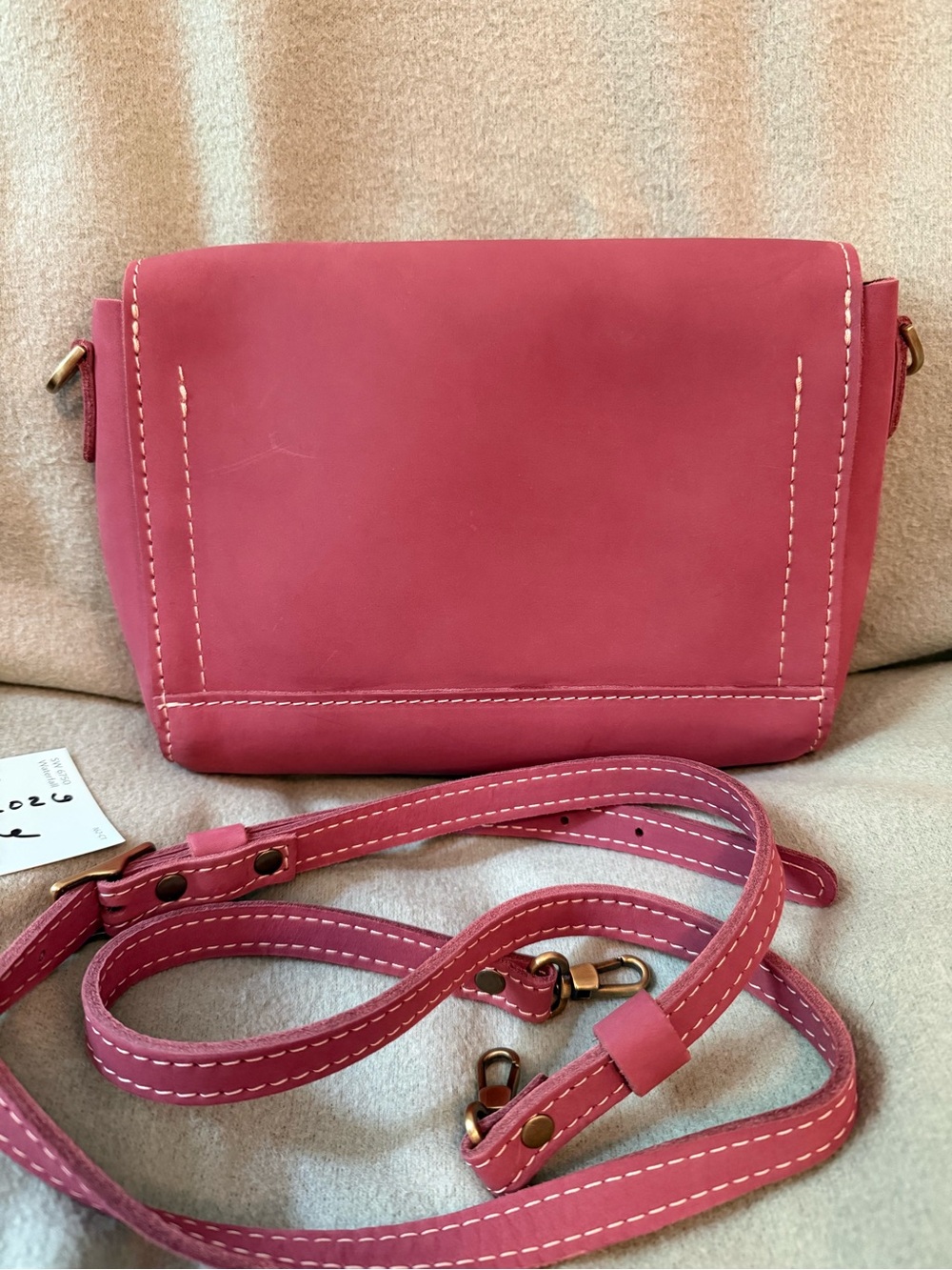 Portland Leather Foxglove Pink Crossbody Bag with Adjustable Strap - Picture 2 of 5